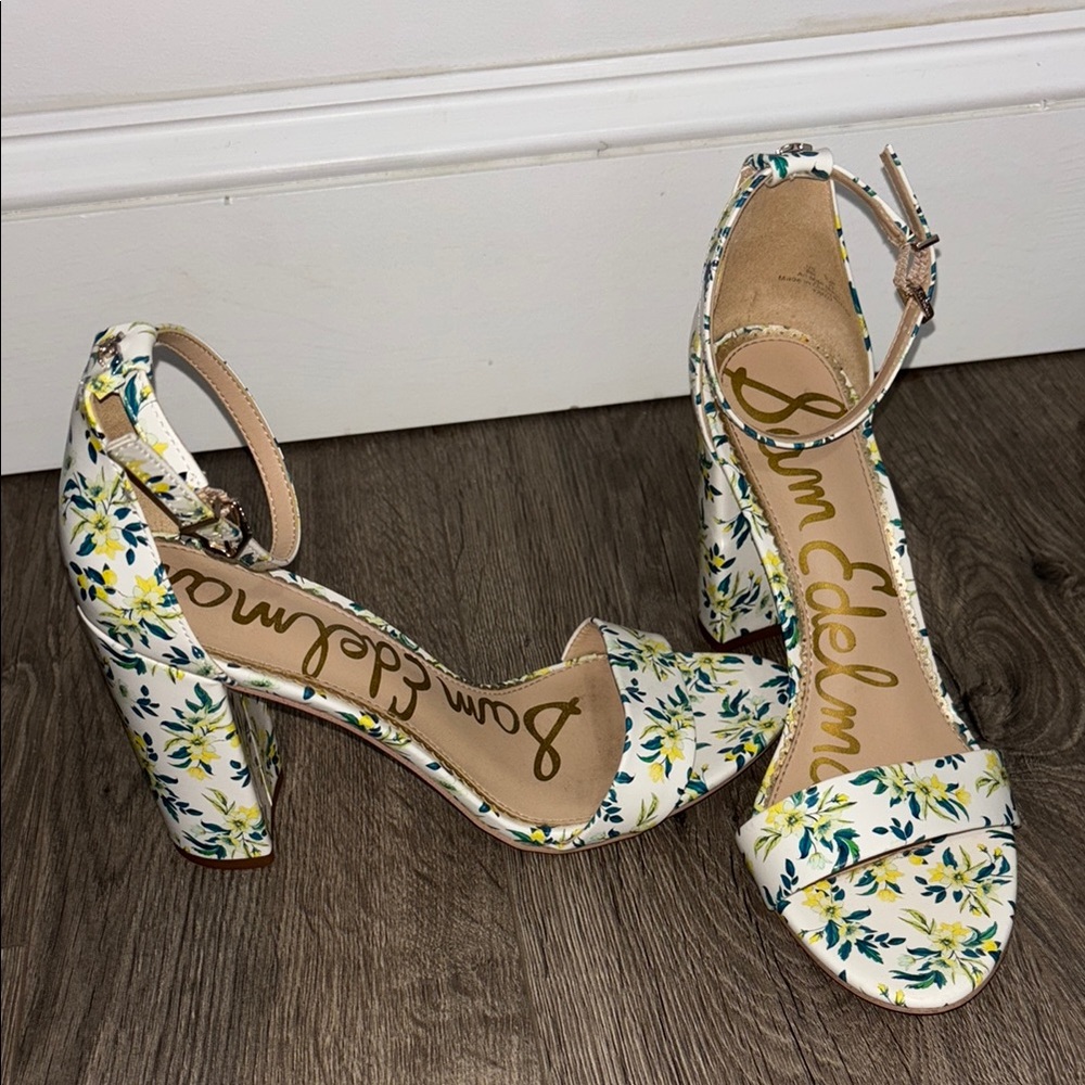 Sam Edelman White and Yellow Heeled Sandals